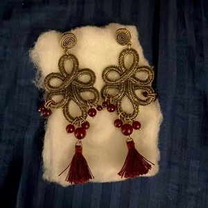 Antique Gold Color & dark red earrings